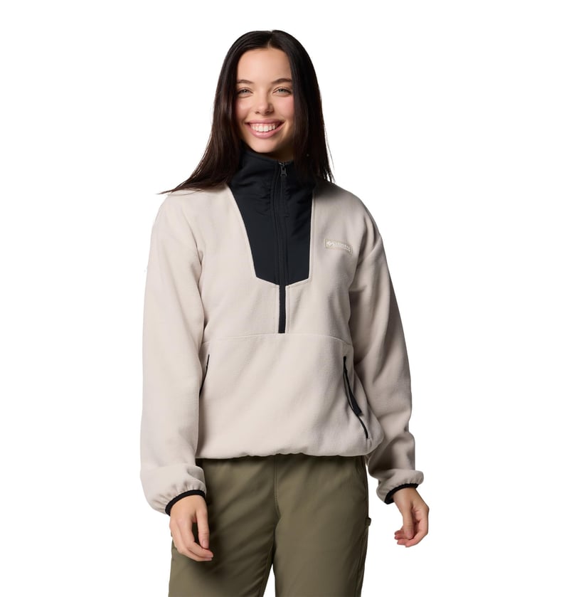 Pulover fleece damă Columbia Sequoia Grove 1/2 Zip - Dark Stone/Negru, mărimea M - Bluză fleece cu fermoar
