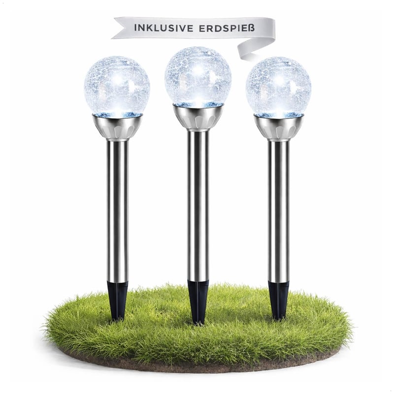 com-four 3x LED solárna záhradná lampa s praskaným sklom – solárne guľové dekoračné osvetlenie do záhrady na vonkajšie použitie – dekoratívne solárne záhradné svietidlo