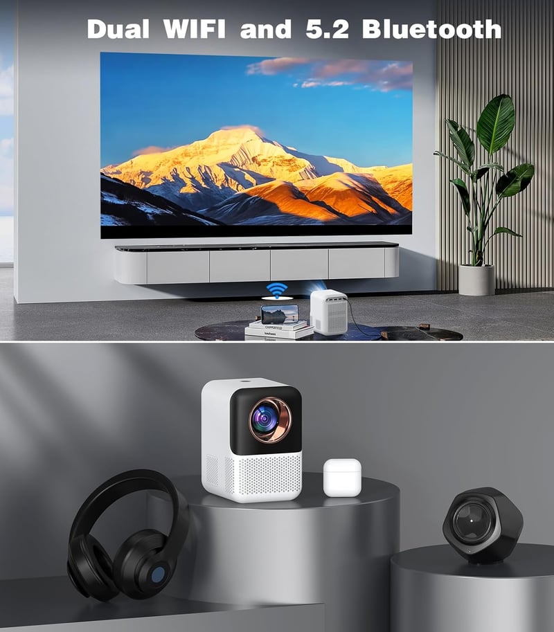 COMAOGO Mini WiFi Bluetooth Projektor 1080p 350 ANSI - Hordozható Okos Kivetítő 4K Támogatással, 4D Keystone Korrekcióval, 50% Digitális Zoo