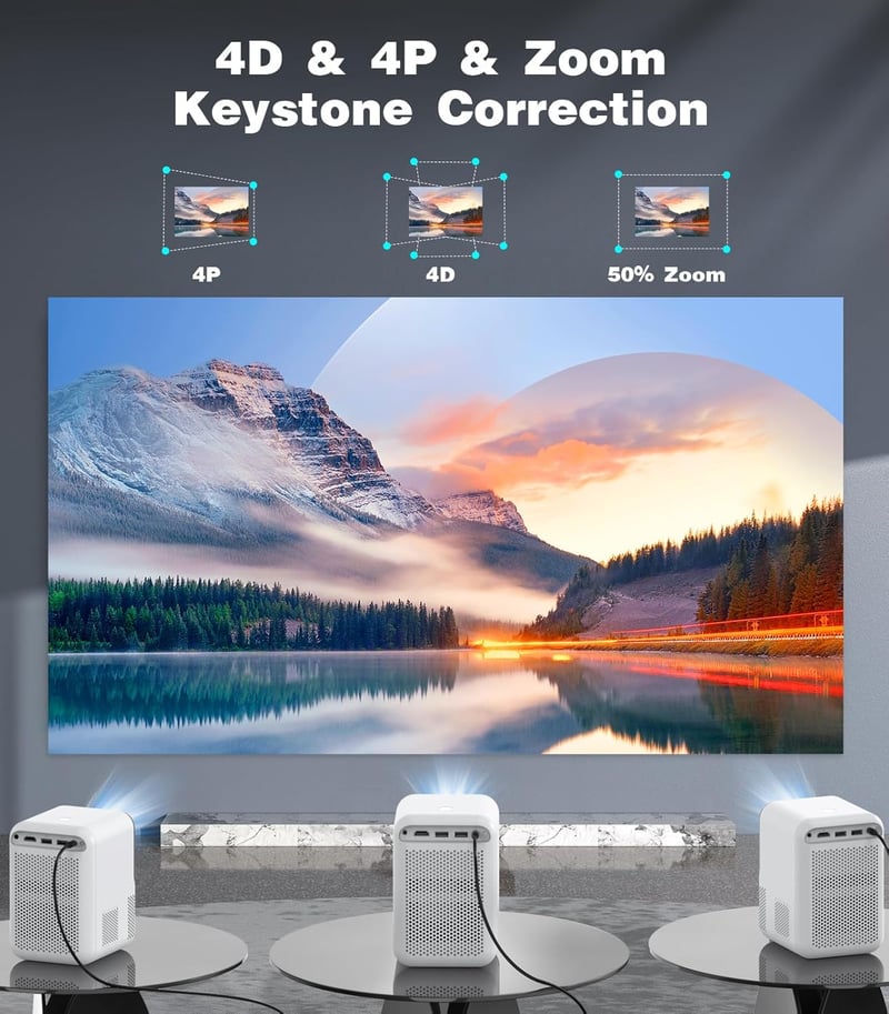 COMAOGO Mini WiFi Bluetooth Projektor 1080p 350 ANSI - Hordozható Okos Kivetítő 4K Támogatással, 4D Keystone Korrekcióval, 50% Digitális Zoo