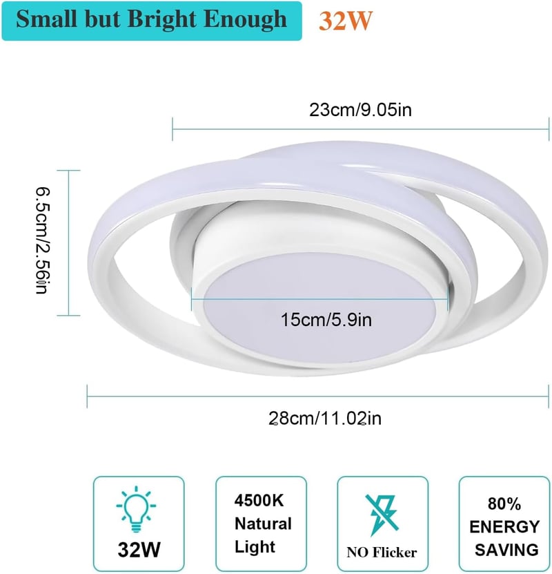 Comely Kerek LED Mennyezeti Lámpa 32W - 2350lm, 4500K Természetes Fehér Fény, 28cm Átmérő, Energiatakarékos, Fürdőszobába, Konyhába, Hálószo