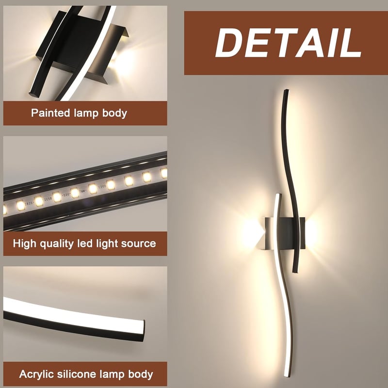 Comely LED fali lámpa 27W 3000 lm, modern fel-le világítás, fekete, 4500K