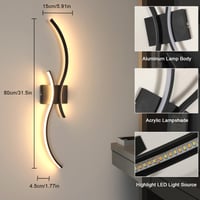 Nástenné LED svietidlo Comely, stmievateľné, 32 W, kreatívny dlhý dizajn, čierne, 80 cm, nastaviteľný jas, moderná nástenná lampa do obývačky a spálne 5