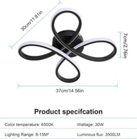 Comely Modern LED Mennyezeti Lámpa Fekete - 30W 3500LM Virág Dizájn Akril Világítás Nappalikba Hálószobákba 6500K Hideg Fehér Fény 3