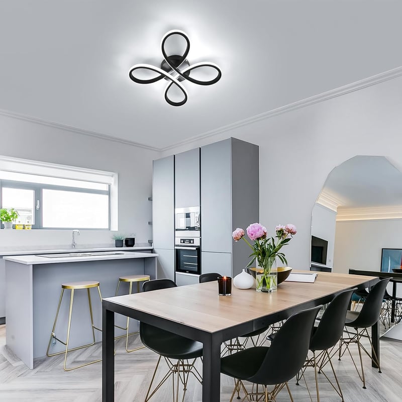 Comely Modern LED Mennyezeti Lámpa Fekete - 30W 3500LM Virág Dizájn Akril Világítás Nappalikba Hálószobákba 6500K Hideg Fehér Fény