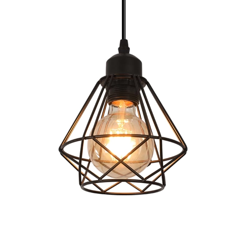 Comely Vintage závesná lampa - Čierna klietková stropná lampa s objímkou E27 - Retro priemyselné tienidlo do obývačky, kuchyne, spálne, jedálne