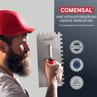 Mistrie dințată COMENSAL 6 mm - Gletieră profesională din oțel inoxidabil pentru faianță - Mâner ergonomic - Fabricată în UE - 270 x 130 mm 8