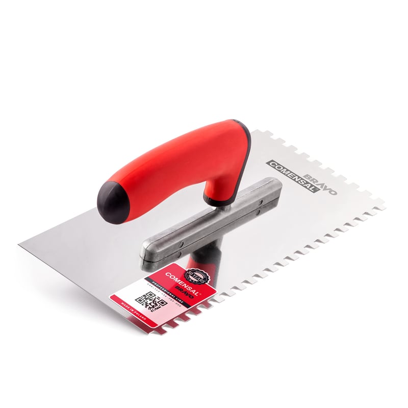 Mistrie dințată COMENSAL 6 mm - Gletieră profesională din oțel inoxidabil pentru faianță - Mâner ergonomic - Fabricată în UE - 270 x 130 mm