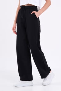 Pantaloni de trening pentru femei COMEOR - Pantaloni sport lungi din bumbac cu croială lejeră, talie elastică și croi drept, negru, mărimea L 3