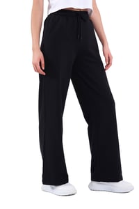 Pantaloni de trening pentru femei COMEOR - Pantaloni sport lungi din bumbac cu croială lejeră, talie elastică și croi drept, negru, mărimea L 1