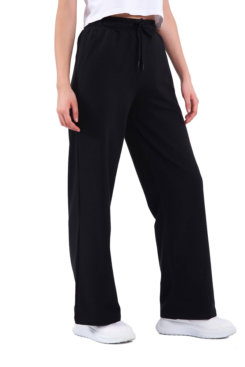 Pantaloni de trening pentru femei COMEOR - Pantaloni sport lungi din bumbac cu croială lejeră, talie elastică și croi drept, negru, mărimea L