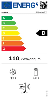 Frigider Comfee 80 litri cu congelator, clasă energetică D, 39 dB, negru 9