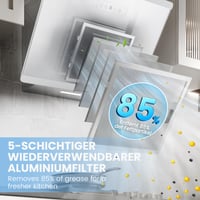 Comfee CH60J64ET4A2W Zidna kuhinjska napa 60 cm, bijela/inox, A++, kaminasta, s ugljenim filtrom, BLDC motor, 380 m³/h, LED, dodirno upravljanje, maks. 64 dB, staklo/nehrđajući čelik 8