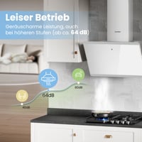 Comfee CH60J64ET4A2W Zidna kuhinjska napa 60 cm, bijela/inox, A++, kaminasta, s ugljenim filtrom, BLDC motor, 380 m³/h, LED, dodirno upravljanje, maks. 64 dB, staklo/nehrđajući čelik 6