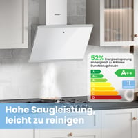Comfee CH60J64ET4A2W Zidna kuhinjska napa 60 cm, bijela/inox, A++, kaminasta, s ugljenim filtrom, BLDC motor, 380 m³/h, LED, dodirno upravljanje, maks. 64 dB, staklo/nehrđajući čelik 2