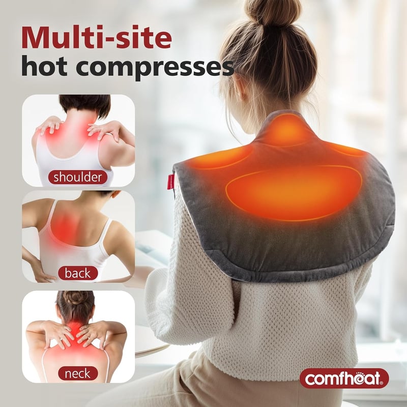 comfheat Vezeték Nélküli Fűtött Nyakpárna és Vállpárna, Újratölthető 5000 mAh Akkumulátorral, 3 Hőfok Beállítás