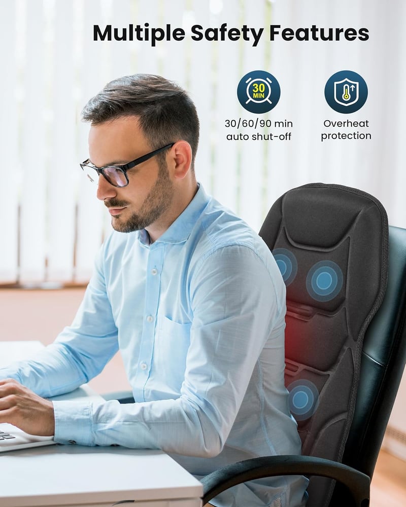 COMFIER Masszázs Ülésmatrac Hővel és Vibráció Funkcióval Hát és Nyak Masszázshoz