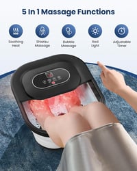 COMFIER Összecsukható Lábfürdő Masszírozóval - Fűtés, Buborék és Vibrációs Funkció, 8 Shiatsu Görgő, Időzítő, Pedikűr Habkő, 35-48°C 4