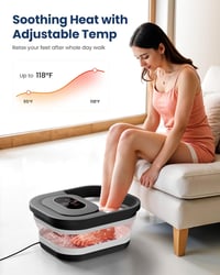 COMFIER Összecsukható Lábfürdő Masszírozóval - Fűtés, Buborék és Vibrációs Funkció, 8 Shiatsu Görgő, Időzítő, Pedikűr Habkő, 35-48°C 2