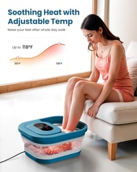COMFIER Összecsukható Lábfürdő Masszírozóval - Shiatsu Görgők, Buborékos Vibráció, Fűtés 35-48°C, Időzítő, Pedikűr Habkő, Fekete 2