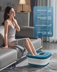 COMFIER Összecsukható Lábfürdő Masszírozóval - Shiatsu Görgők, Buborékos Vibráció, Fűtés 35-48°C, Időzítő, Pedikűr Habkő, Fekete 4