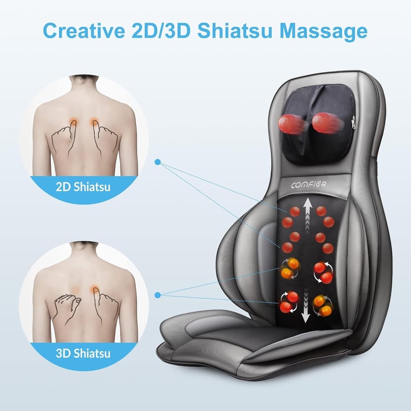 COMFIER Shiatsu hátmasszázs párnázat melegítéssel és légnyomással - Shiatsu Back and Neck Massager