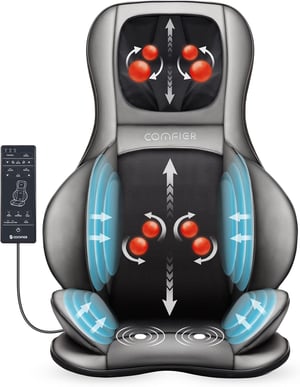 Comfier Shiatsu masažna navlaka za leđa i vrat s grijanjem, 2D/3D masaža gnječenjem, zračna kompresija, masaža cijelih leđa, siva