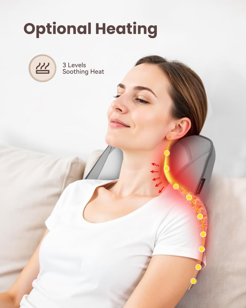 COMFIER Shiatsu Nyakmasszírozó Melegítő Funkcióval - 4D Gyúró Hátmasszírozó Izomfájdalom Enyhítésre, Nyak, Hát és Láb Masszázsra, Ajándék Fé