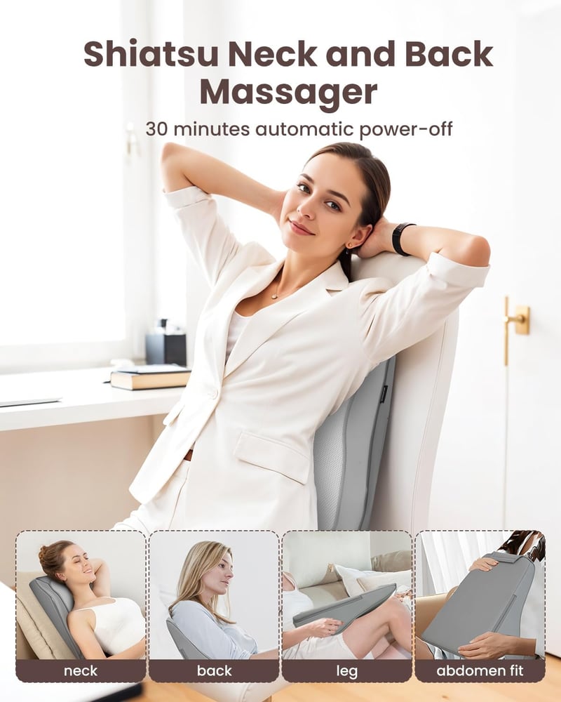 COMFIER Shiatsu Nyakmasszírozó Melegítő Funkcióval - 4D Gyúró Hátmasszírozó Izomfájdalom Enyhítésre, Nyak, Hát és Láb Masszázsra, Ajándék Fé