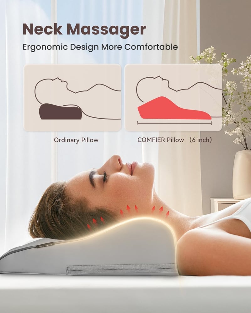 COMFIER Shiatsu Nyakmasszírozó Melegítő Funkcióval - 4D Gyúró Hátmasszírozó Izomfájdalom Enyhítésre, Nyak, Hát és Láb Masszázsra, Ajándék Fé