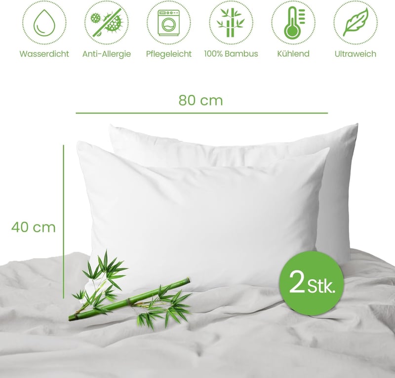 Comfier Sleep 40x80 cm Bambusz Párnahuzat 2 db, Vízálló, Hipoallergén, Cipzáras - 40 x 80 cm