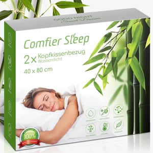 Comfier Sleep 40x80 cm Bambus navlaka za jastuk 2 kom, vodootporna, hipoalergena, s patentnim zatvaračem
