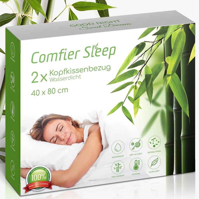 Comfier Sleep 40x80 cm Bambusz Párnahuzat 2 db, Vízálló, Hipoallergén, Cipzáras - 40 x 80 cm