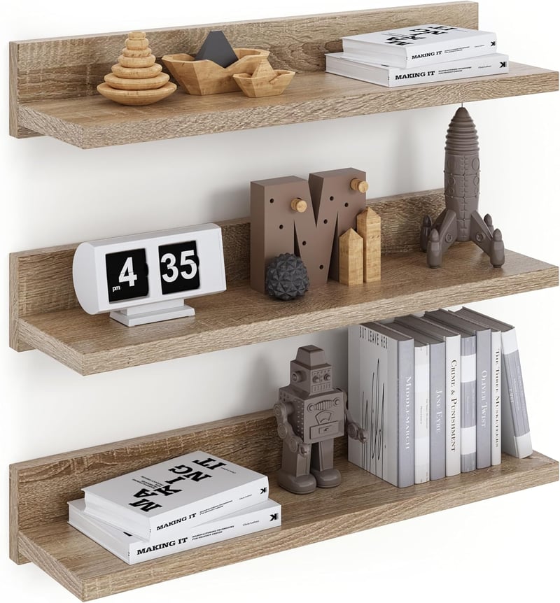ComfortCove 39 cm-es Sonoma Fali Polc Szett, 3 db Lebegő Polc Hálóba, Fürdőszobába, Konyhába