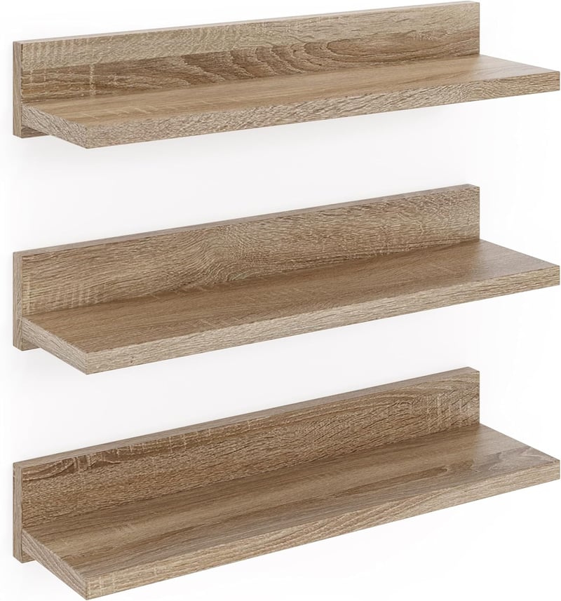 ComfortCove 39 cm-es Sonoma Fali Polc Szett, 3 db Lebegő Polc Hálóba, Fürdőszobába, Konyhába