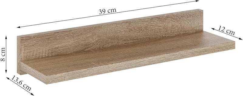 ComfortCove 39 cm-es Sonoma Fali Polc Szett, 3 db Lebegő Polc Hálóba, Fürdőszobába, Konyhába
