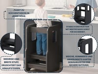 ComfortCove Montessori tanulótorony, 3 szintű magasságállítás, fából - fekete 5