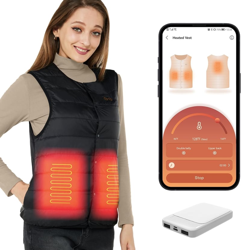 Comfytemp Fűthető Női Mellény 5000 mAh Akkumulátorral - 6 Fűtési Zóna, 60°C Intelligens Hőszabályozás, Alkalmazással Vezérelhető, Kültéri Sp