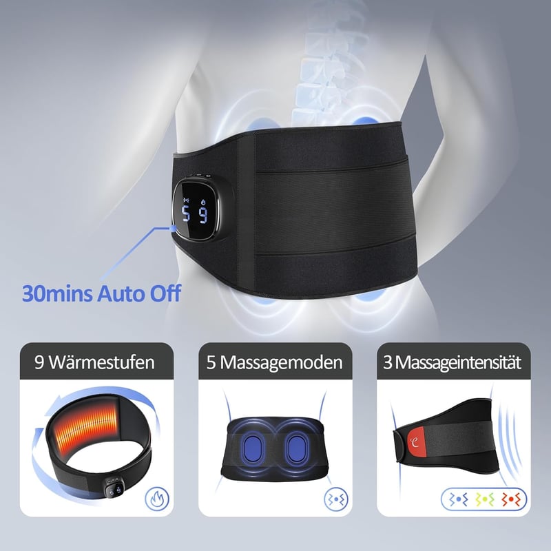 Comfytemp Hátmelegítő Masszázs Öv 9 Hőfokozat 5 Vibráció USB Töltés
