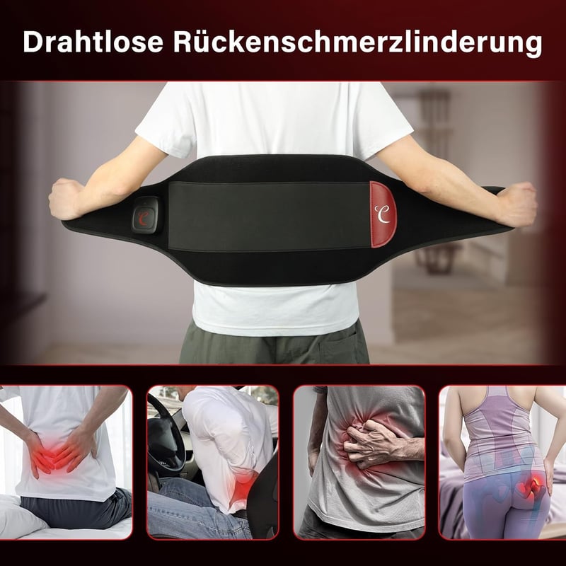 Comfytemp Infravörös Hátmasszázs Öv Akkumulátorral, 10 Hőfok 5 Vibrációs Mód App Vezérléssel 27x155cm Vezeték Nélküli Melegítő Öv
