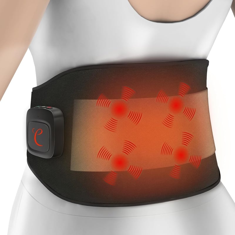 Comfytemp Infravörös Hátmasszázs Öv Akkumulátorral, 10 Hőfok 5 Vibrációs Mód App Vezérléssel 27x155cm Vezeték Nélküli Melegítő Öv