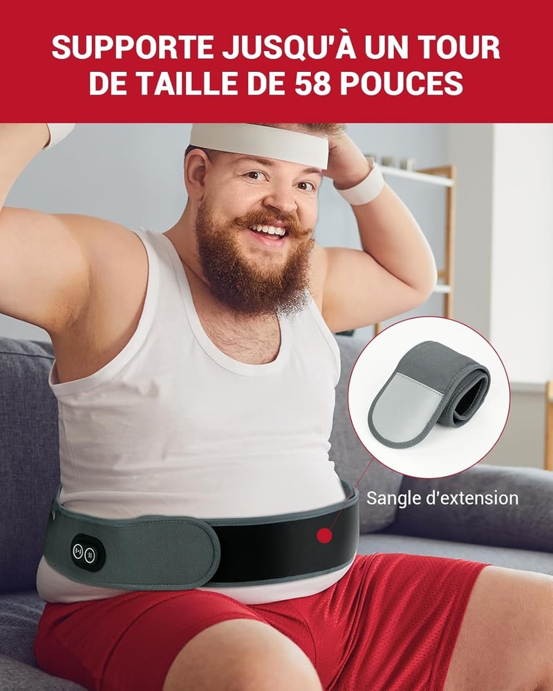 Comfytemp Vezeték Nélküli Derékmelegítő Öv - 3 Masszázs Mód és 3 Hőfokozat, Derék és Hátfájdalom Enyhítésére, 147 cm-ig Állítható, Szürke
