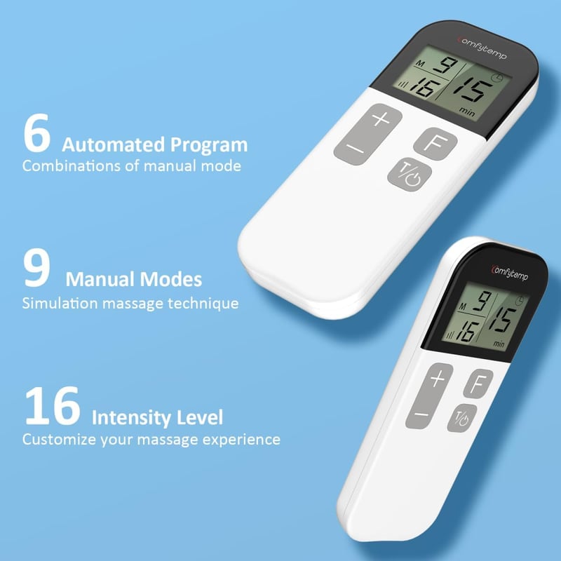 Comfytemp Vezeték nélküli TENS Készülék – Izom- és Idegstimulátor, 15 Mód, 2 Elektrode Párna, Újratölthető