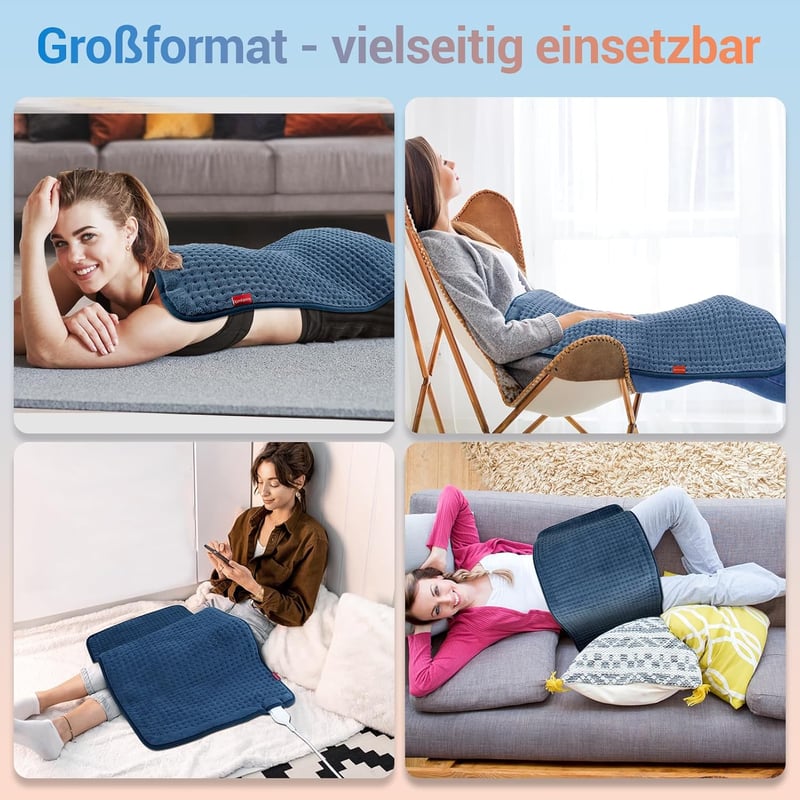 Comfytemp XXL Elektromos Melegítőpárna 83x43 cm - Puha Fűtőpárna Automatikus Kikapcsolással, Túlmelegedés Elleni Védelemmel Hátra, Vállra, D