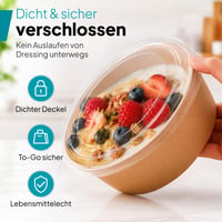 Commerline Salátatál 500 ml Fedővel, 50 db, Eldobható Karton Salátás Doboz, Kraft Papír Tál, Barna 3