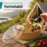 Commerline Salátatál 500 ml Fedővel, 50 db, Eldobható Karton Salátás Doboz, Kraft Papír Tál, Barna 4
