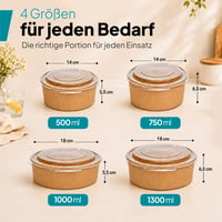Commerline Salátatál 500 ml Fedővel, 50 db, Eldobható Karton Salátás Doboz, Kraft Papír Tál, Barna 2