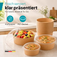 Commerline Salátatál 500 ml Fedővel, 50 db, Eldobható Karton Salátás Doboz, Kraft Papír Tál, Barna 7