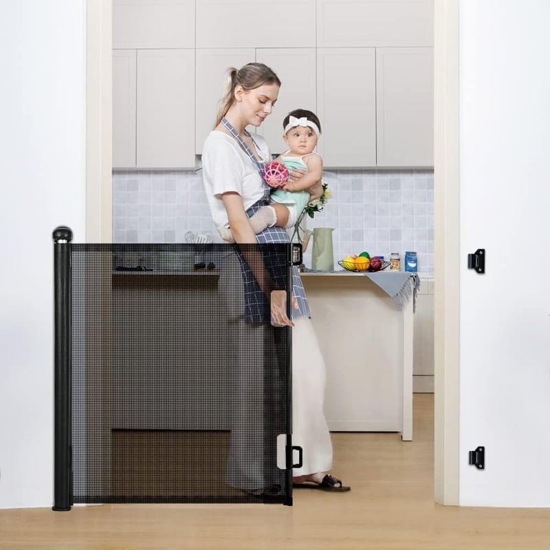 COMOMY behúzható biztonsági kapu lépcsőhöz és folyosóhoz, 300x86 cm - fekete