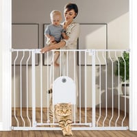 COMOMY Biztonsági Ajtórács 75-123 cm - Automatikusan Záródó Fém Gyerekkapu Kisállatátjáróval - Fúrás Nélkül Telepíthető Lépcsőkorlát Gyereke 1